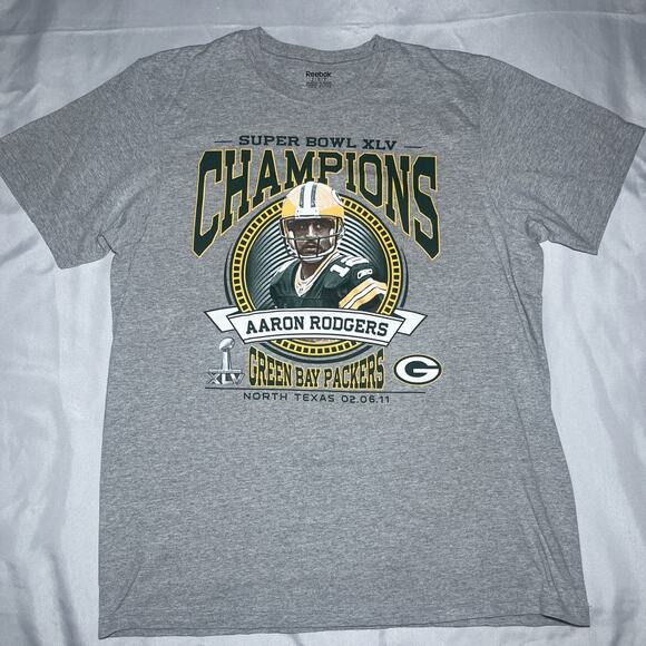 REEBOK Gray Aaron Rodgers Green Bay Packers Super Bowl XLV T Shirt Mens Sz XL - Picture 1 of 6